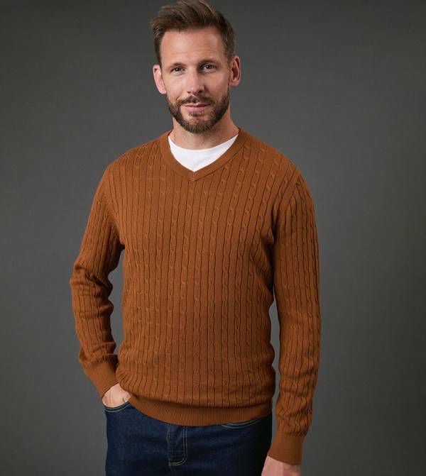 Maine  - Brown V-neck Sweaters