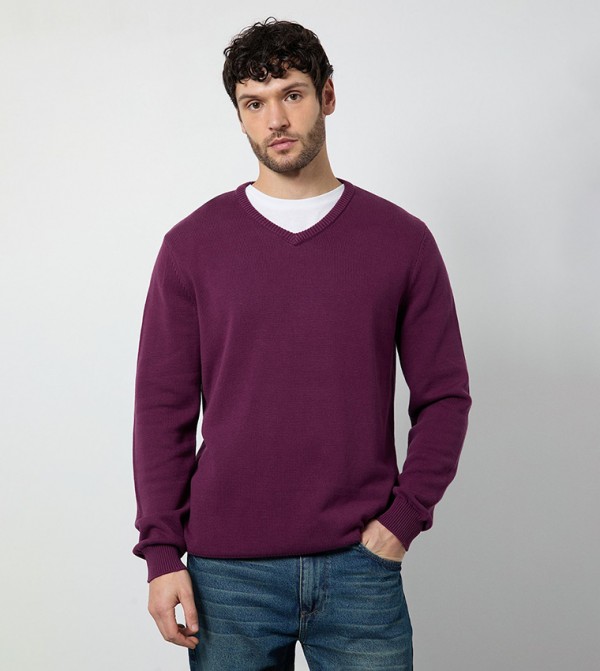 Maine Maine - Purple V-neck Sweaters
