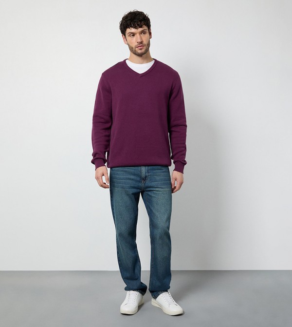 Maine Maine - Purple V-neck Sweaters