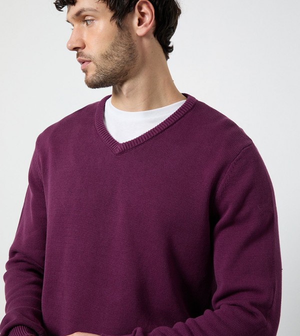 Maine Maine - Purple V-neck Sweaters