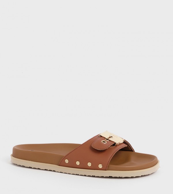 شول  - بني  Flat Sandals