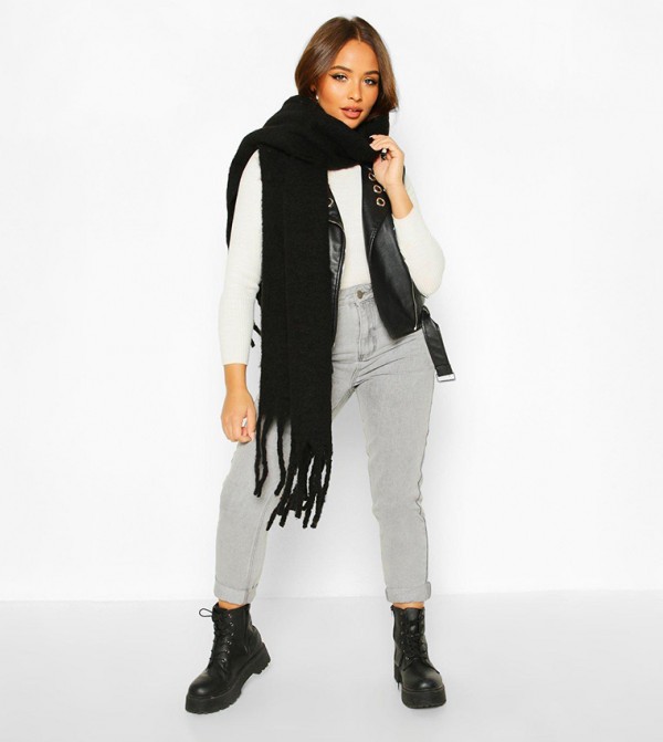 بوهو أوشحة صوفية - أسود Woollen Scarves