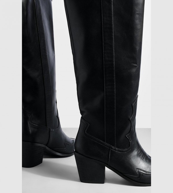 boohoo  - Black Knee High Boots