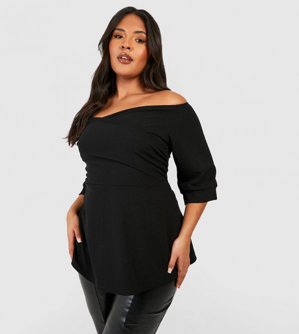 بوهو  مقاس كبير - أسود بلايز وقمصان