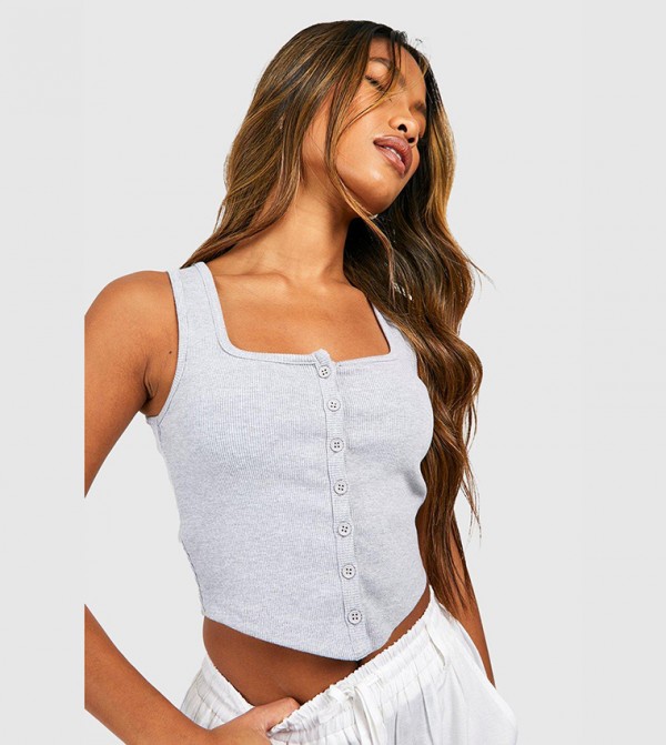 بوهو - اوتليت  بلوزات - رمادي Casual Tops