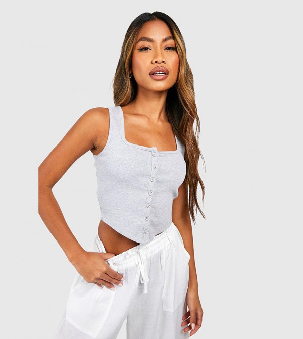 بوهو - اوتليت  بلوزات - رمادي Casual Tops