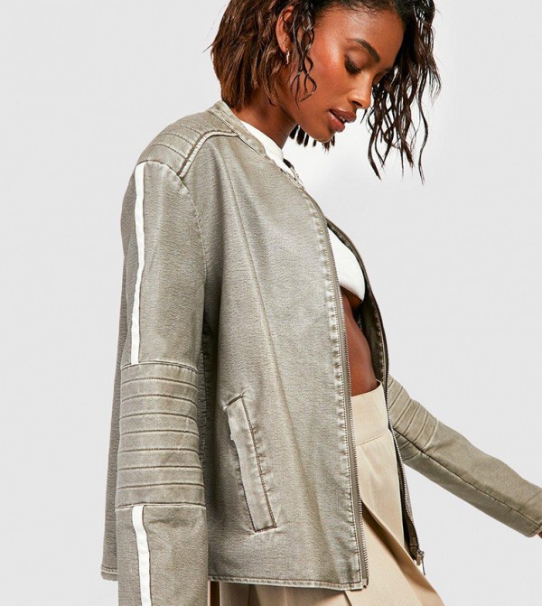 boohoo  Leather Jackets - Grey Leather Jackets