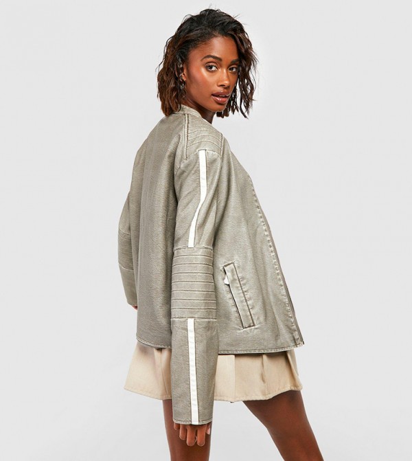 boohoo  Leather Jackets - Grey Leather Jackets