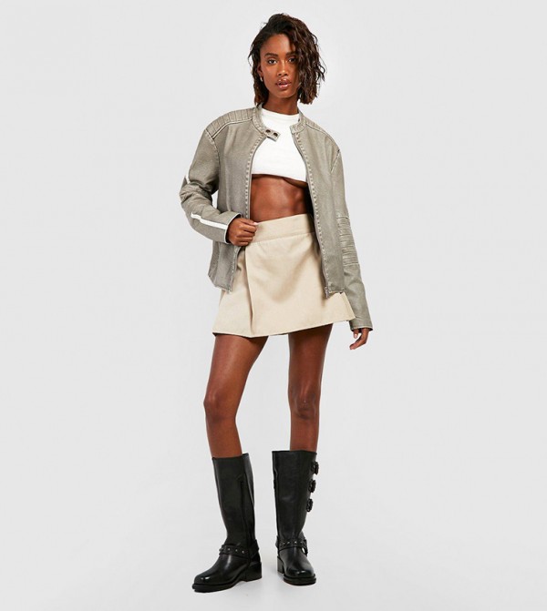 boohoo  Leather Jackets - Grey Leather Jackets