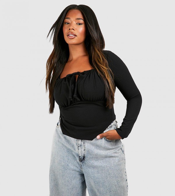 بوهو  مقاس كبير - أسود Tops & T-shirts