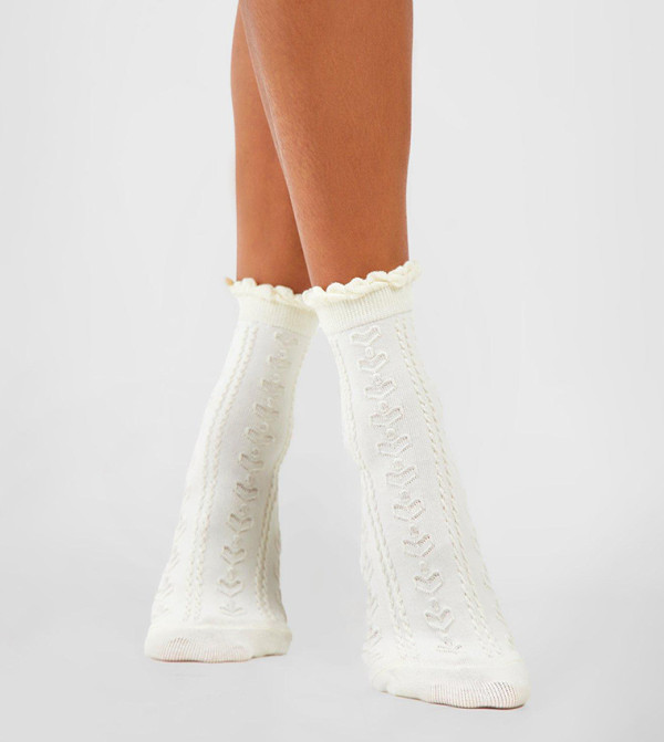 بوهو  جوارب   - أبيض Calf Length Socks