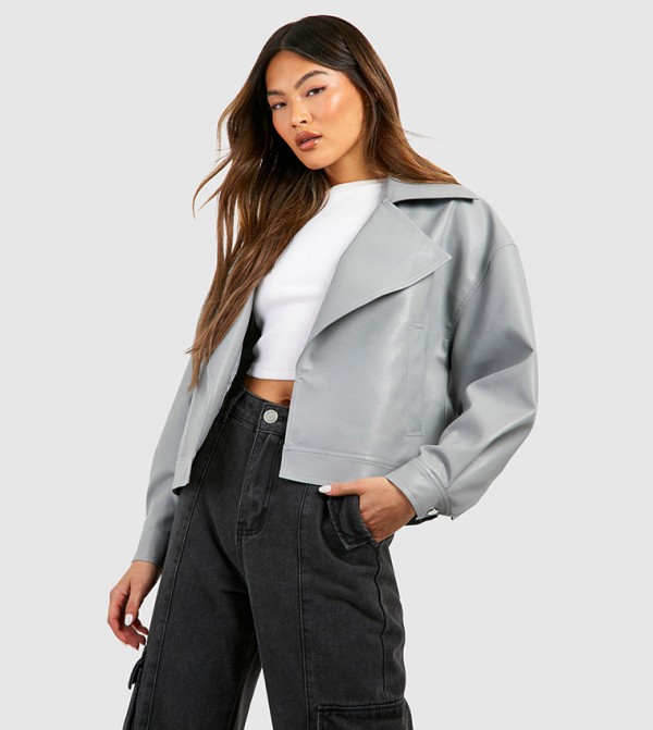 boohoo  Leather Jackets - Grey Leather Jackets