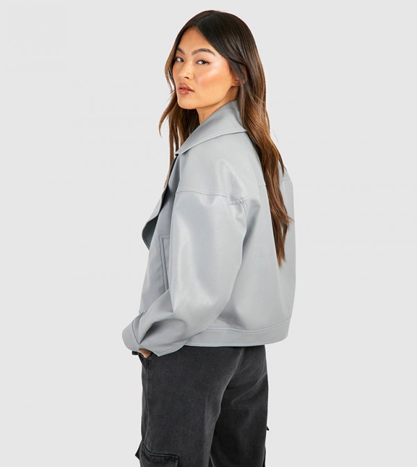 boohoo  Leather Jackets - Grey Leather Jackets