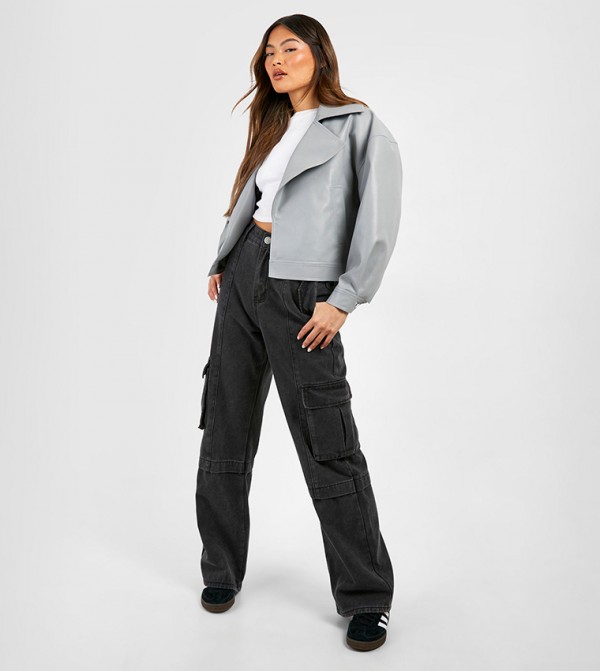 boohoo  Leather Jackets - Grey Leather Jackets