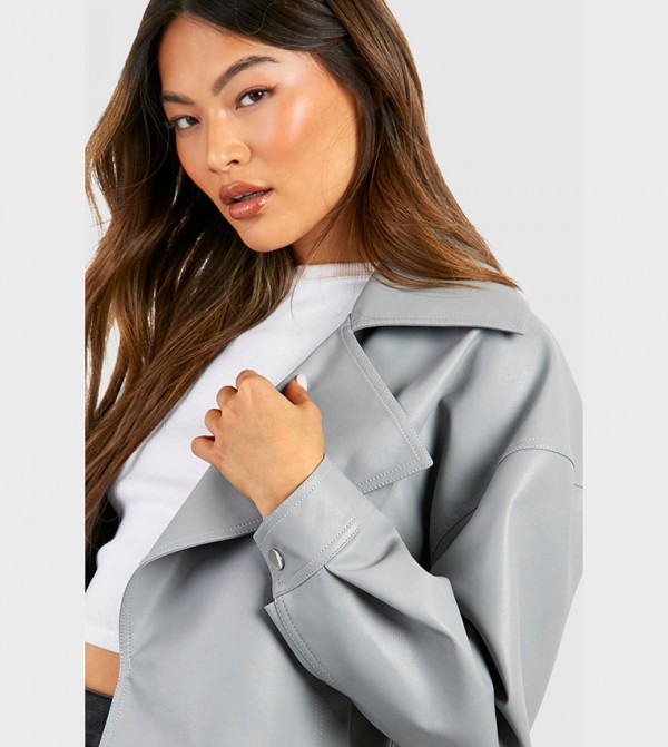 boohoo  Leather Jackets - Grey Leather Jackets