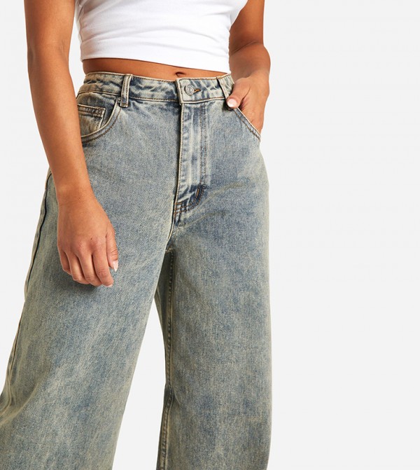 بوهو  - أزرق Wide Leg Jeans