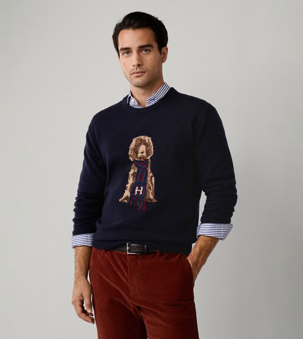 هاكيت  سترات و كارديغانات  - كحلي Round Neck Sweaters