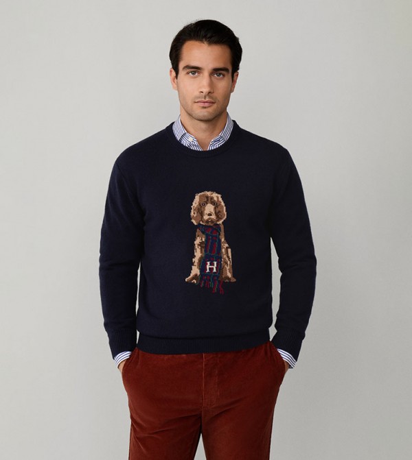 هاكيت  سترات و كارديغانات  - كحلي Round Neck Sweaters