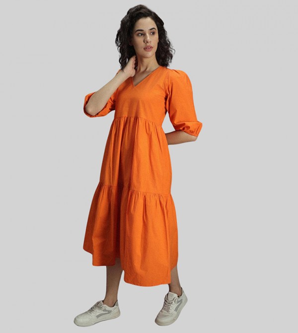 High Star  - Orange Midi Dresses