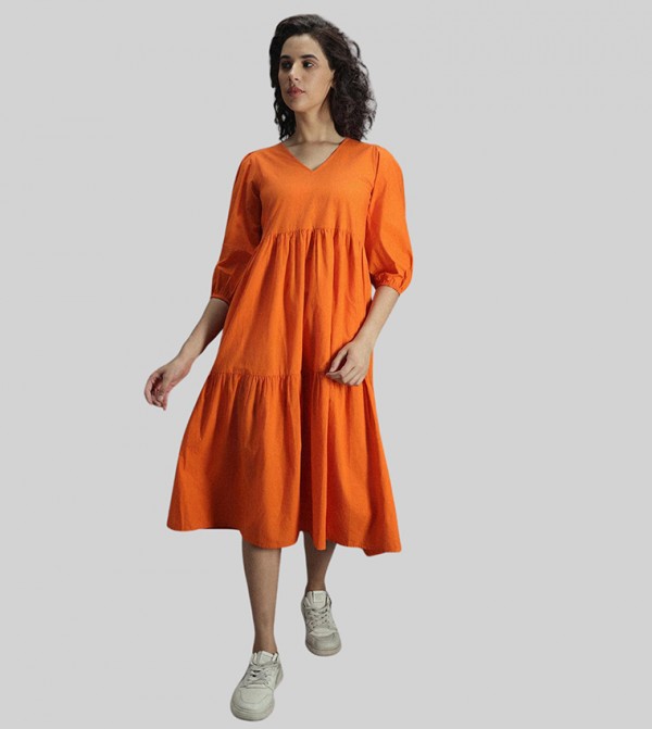 High Star  - Orange Midi Dresses