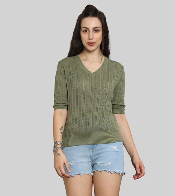 High Star  - Green V-neck Sweaters