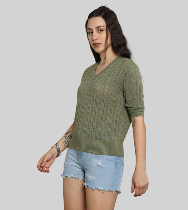 High Star  - Green V-neck Sweaters