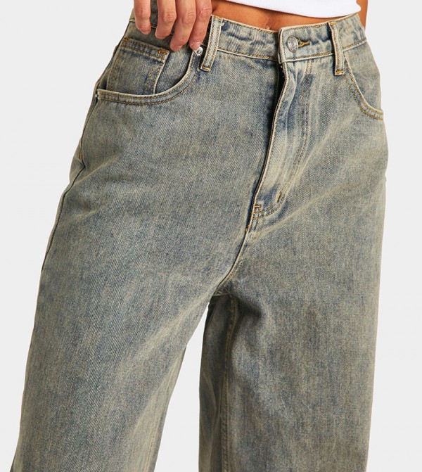 بوهو  - رمادي Wide Leg Jeans