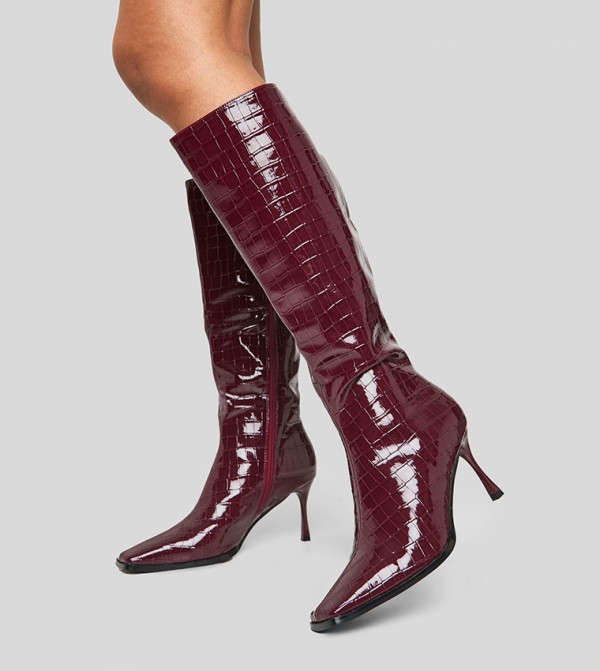 بوهو - اوتليت  بوت كالف - ماروني Mid Calf Boots