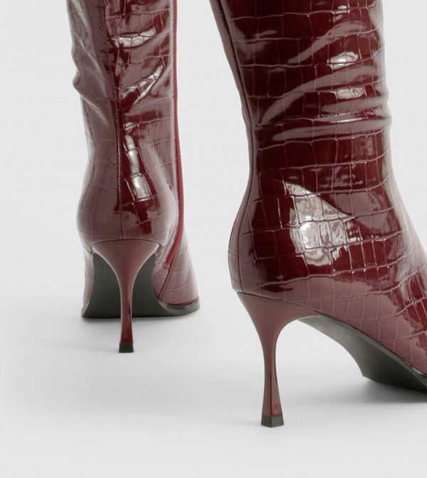 بوهو - اوتليت  بوت كالف - ماروني Mid Calf Boots