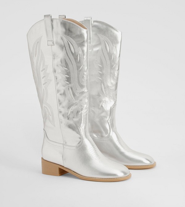 بوهو  - فضي Knee length Boots