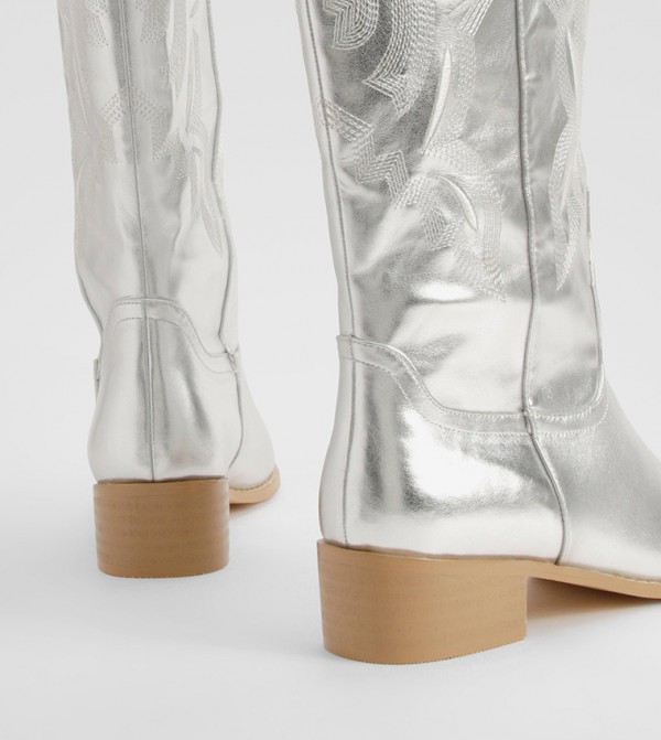 بوهو  - فضي Knee length Boots