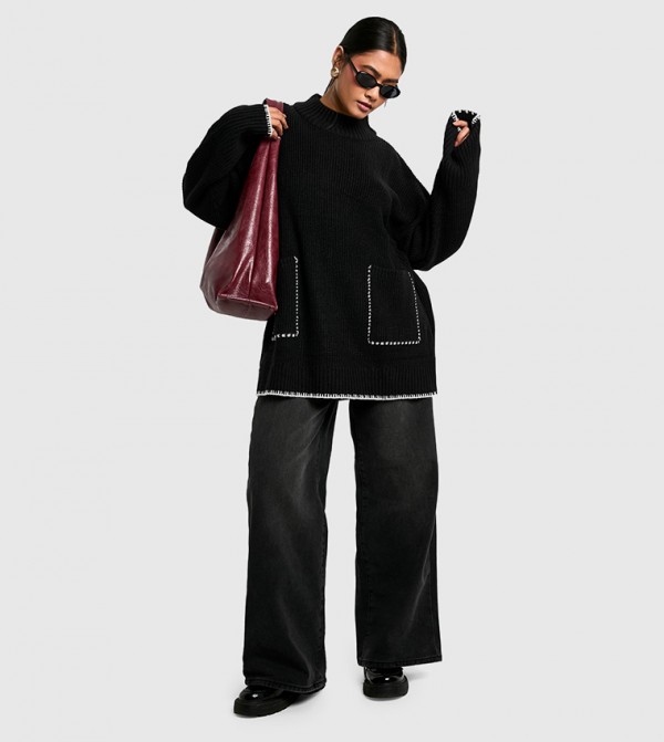 بوهو  ملابس - أسود Turtle neck Sweaters