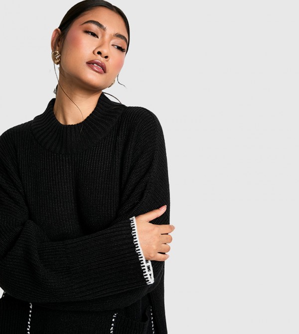 بوهو  ملابس - أسود Turtle neck Sweaters