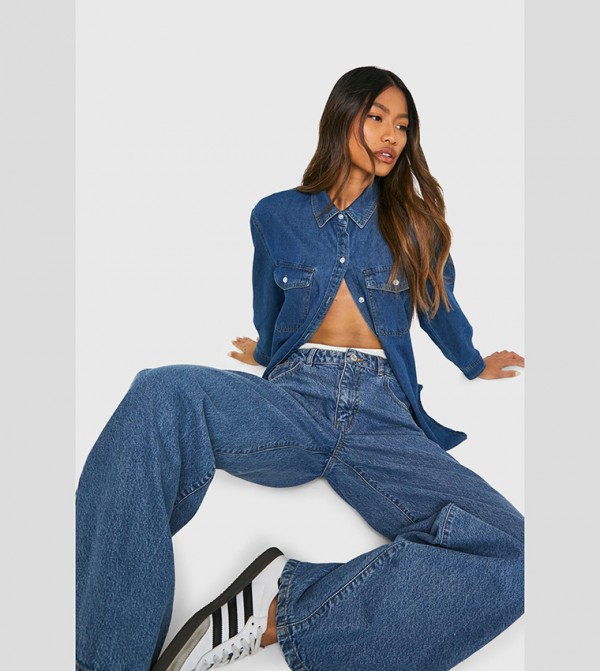 boohoo - Outlet  - Blue Wide Leg Jeans