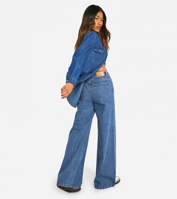 boohoo - Outlet  - Blue Wide Leg Jeans