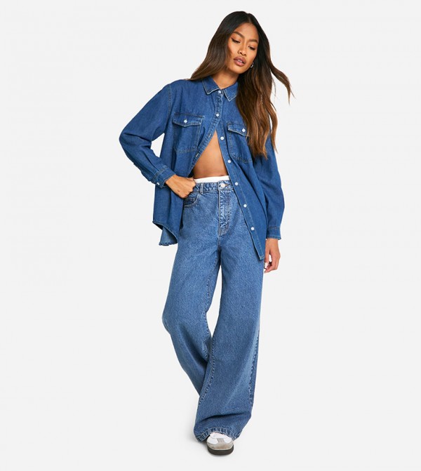 boohoo - Outlet  - Blue Wide Leg Jeans