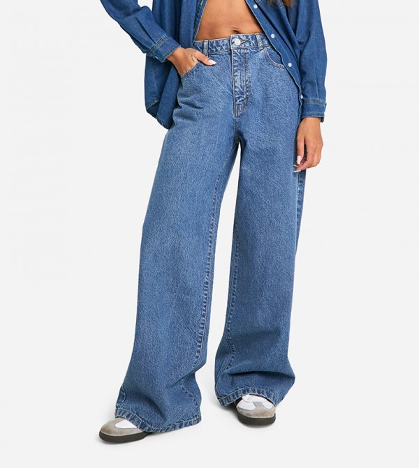 boohoo - Outlet  - Blue Wide Leg Jeans