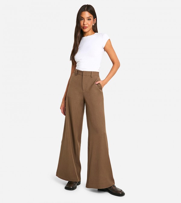 boohoo  Pants & Leggings - Brown Casual Pants