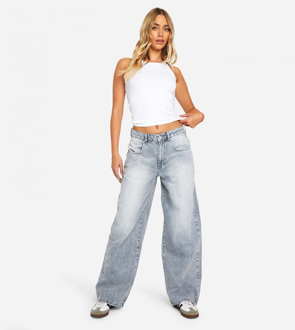 بوهو  - رمادي Wide Leg Jeans
