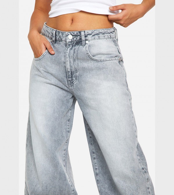 بوهو  - رمادي Wide Leg Jeans
