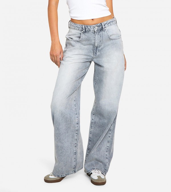 بوهو  - رمادي Wide Leg Jeans