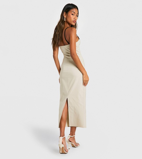boohoo  Dresses - Beige Midi Dresses