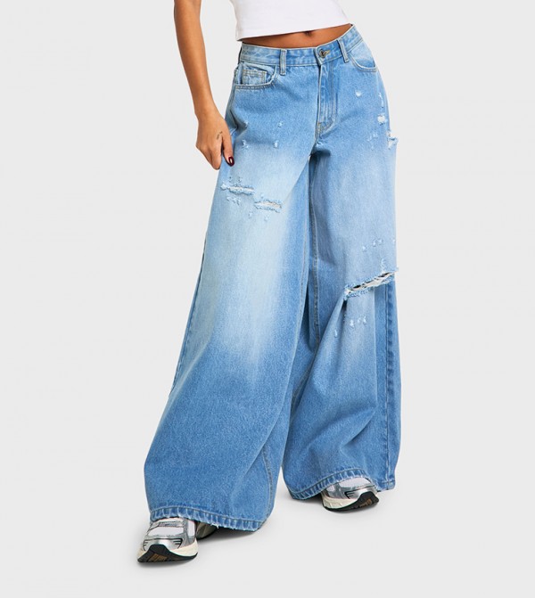 boohoo  Jeans - Light Blue Wide Leg Jeans