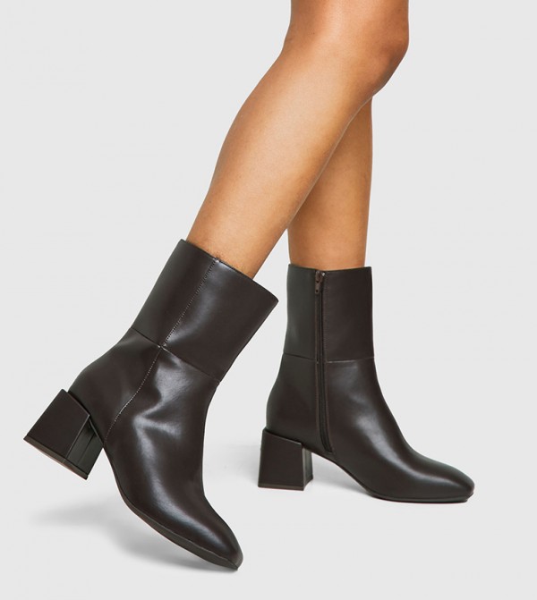 بوهو  أبوات - بني داكن  Mid Calf Boots