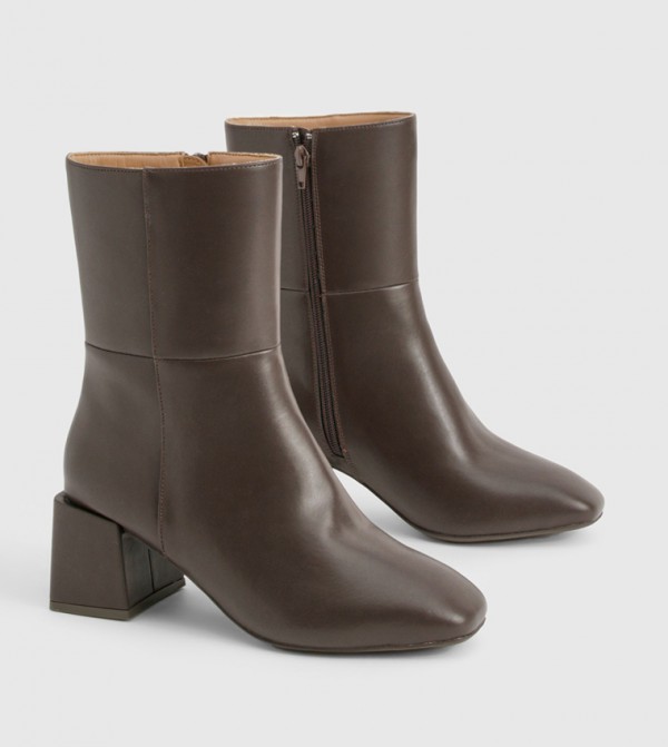 بوهو  أبوات - بني داكن  Mid Calf Boots