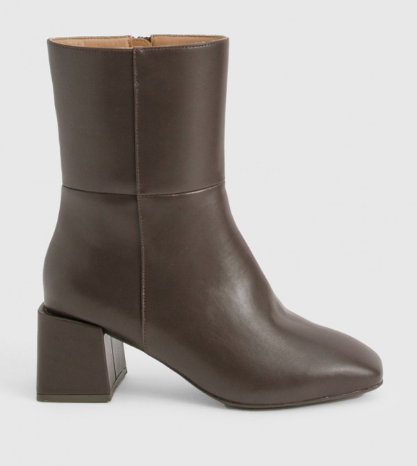 بوهو  أبوات - بني داكن  Mid Calf Boots