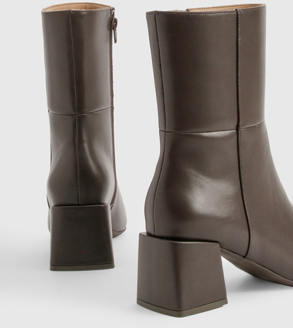 بوهو  أبوات - بني داكن  Mid Calf Boots