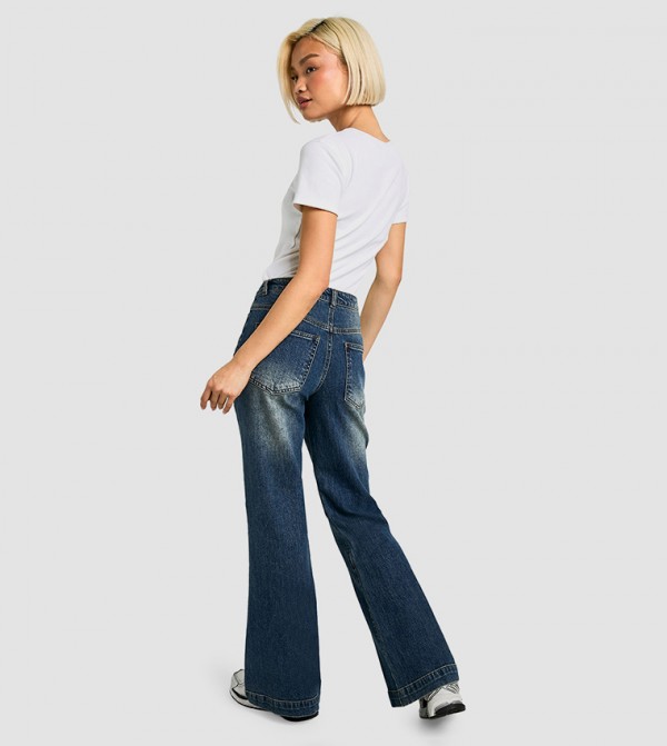 بوهو  جينز بقصة بوت - أزرق غامق  جينز بقصة بوت