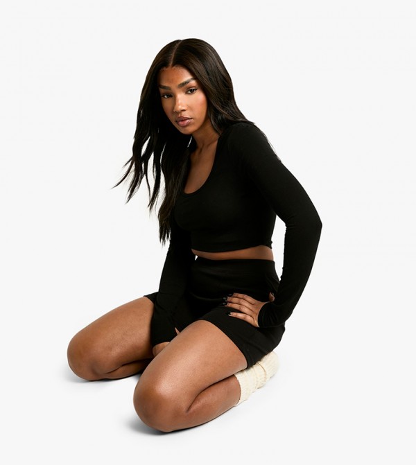 بوهو بلوزات - أسود Cropped Tops