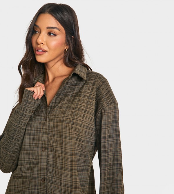 بوهو  فساتين - بني  Shirt & T-Shirt Dresses